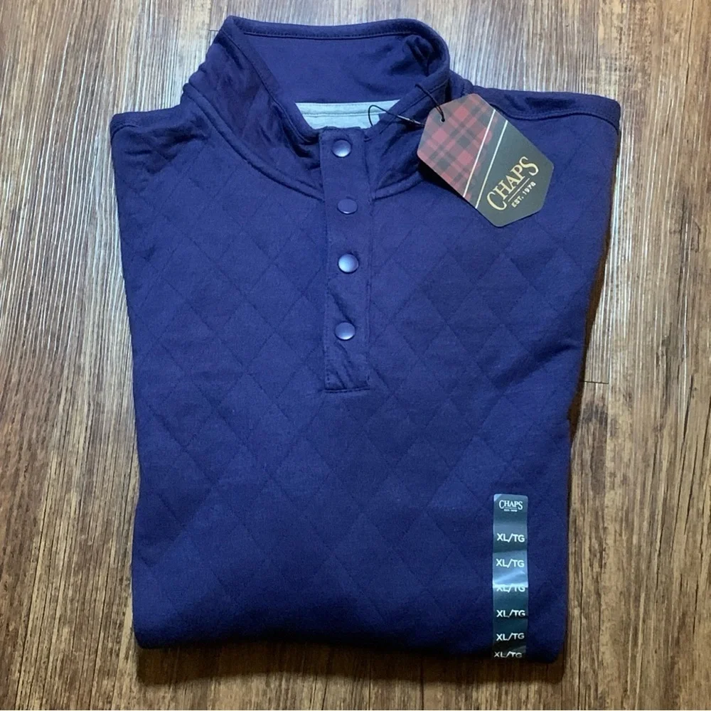 Chaps Quilted Pullover Shirt 1/4 Snap Blue Long Sleeve Mock Neck Men’s XL NWT